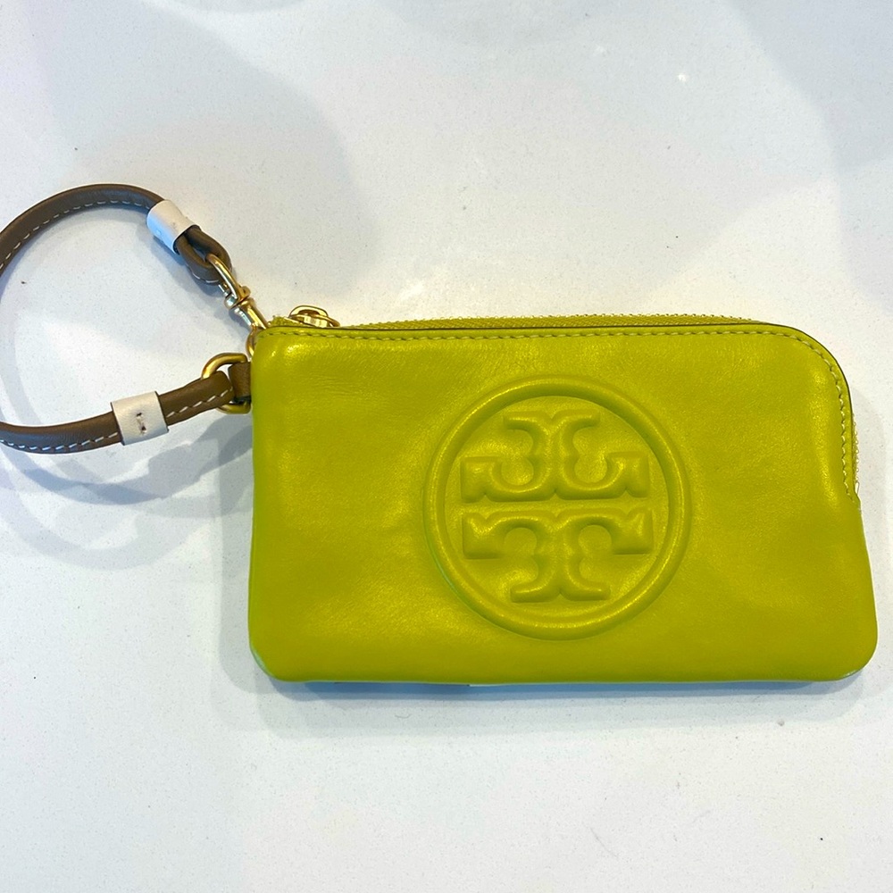 Tory Burch “island chartreuse” colour block wristlet and card holder